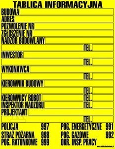 BUDOWLANA TABLICA INFORMACYJNA 0,75MM BUDOWLANA TABLICA INFORMACYJNA 0,75MM