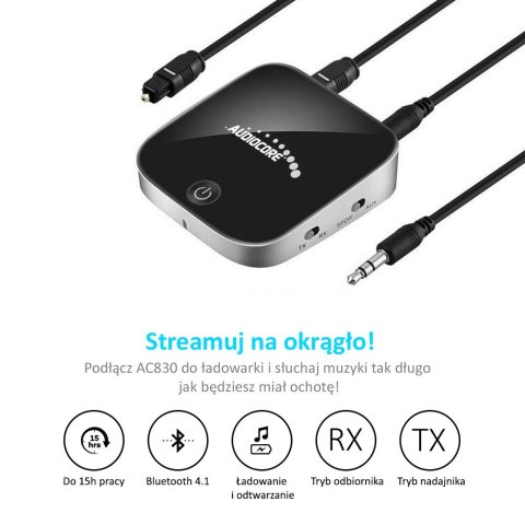 Adapter bluetooth 2 w 1 transmiter odbiornik Audiocore AC830 - Apt-X Spdif - Chipset CSR BC8670 Adapter bluetooth 2 w 1 transmiter odbiornik Audiocore AC830 - Apt-X Spdif - Chipset CSR BC8670