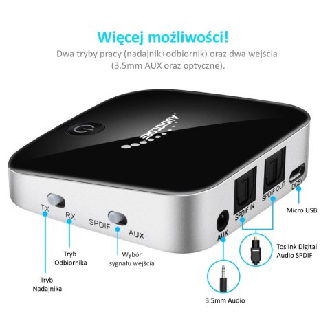 Adapter bluetooth 2 w 1 transmiter odbiornik Audiocore AC830 - Apt-X Spdif - Chipset CSR BC8670 Adapter bluetooth 2 w 1 transmiter odbiornik Audiocore AC830 - Apt-X Spdif - Chipset CSR BC8670