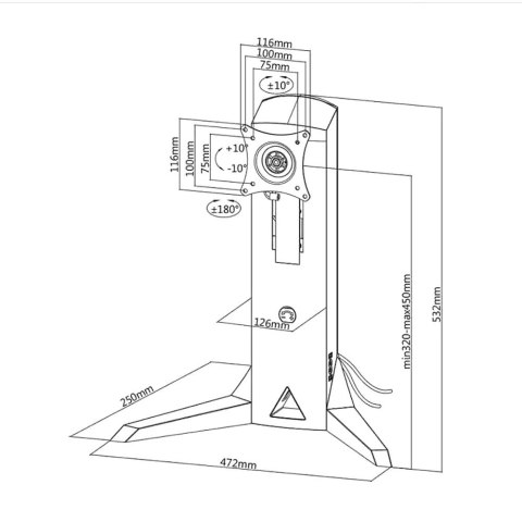 Stojak uchwyt do monitora wolnostojący z przeciwwagą, gamingowy NanoRS RS110 17-32" 8kg VESA 75x75 oraz 100x100, 2xUSB 3.0, g Stojak uchwyt do monitora wolnostojący z przeciwwagą, gamingowy NanoRS RS110 17-32" 8kg VESA 75x75 oraz 100x100, 2xUSB 3.0, g