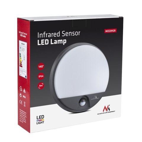 Lampa LED z czujnikiem ruchu Maclean ,na podczerwień, kolor szary, 15W, IP54, 1100lm, MCE291 GR Lampa LED z czujnikiem ruchu Maclean ,na podczerwień, kolor szary, 15W, IP54, 1100lm, MCE291 GR