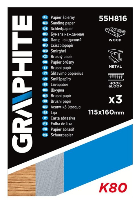 Papier ścierny 115 x 160 mm, otwory, perforacja do odrywania, rzep. K80, 3 szt. Papier ścierny 115 x 160 mm, otwory, perforacja do odrywania, rzep. K80, 3 szt.