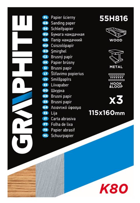 Papier ścierny 115 x 160 mm, otwory, perforacja do odrywania, rzep. K80, 3 szt. Papier ścierny 115 x 160 mm, otwory, perforacja do odrywania, rzep. K80, 3 szt.
