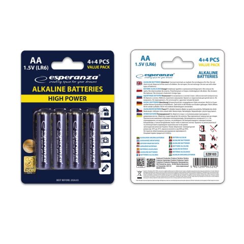 EZB103 Esperanza baterie alkaliczne aa 8szt blister EZB103 Esperanza baterie alkaliczne aa 8szt blister