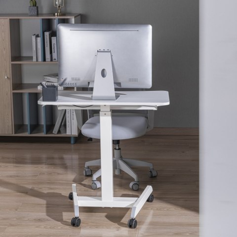 Mobilna stacja robocza z regulacją wysokości i podwójną platformą Ergo Office, do pracy w pozycji stojącej, biała max. 8kg, max Mobilna stacja robocza z regulacją wysokości i podwójną platformą Ergo Office, do pracy w pozycji stojącej, biała max. 8kg, max