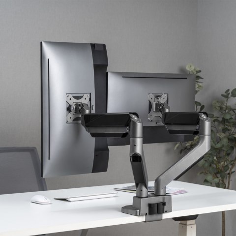 Uchwyt biurkowy na dwa monitory uniwersalny Ergo Office, sprężyna gazowa 17"-35" 15kg, VESA 75x75 / 100x100, ER-446 Uchwyt biurkowy na dwa monitory uniwersalny Ergo Office, sprężyna gazowa 17"-35" 15kg, VESA 75x75 / 100x100, ER-446