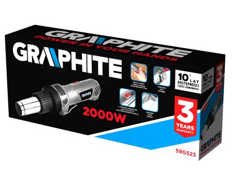Opalarka 2000W, zakres temperatur: I: 350°C, II: 550°C, uchwyt prosty Opalarka 2000W, zakres temperatur: I: 350°C, II: 550°C, uchwyt prosty