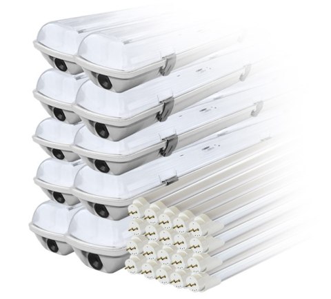 Zestaw 10x oprawa hermetyczna lampa led ip65 1-stronna + 20x świetlówka led 120cm 18w t8 6000k 1-stronna zimna Zestaw 10x oprawa hermetyczna lampa led ip65 1-stronna + 20x świetlówka led 120cm 18w t8 6000k 1-stronna zimna