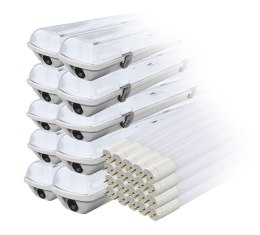 Zestaw: 10x oprawa hermetyczna lampa led ip65 + 20x świetlówka led 120cm 18w t8 4000k g13 neutralna