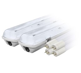 Zestaw: 2x oprawa hermetyczna lampa led ip65 + 4x świetlówka led 120cm 18w t8 4000k g13 neutralna