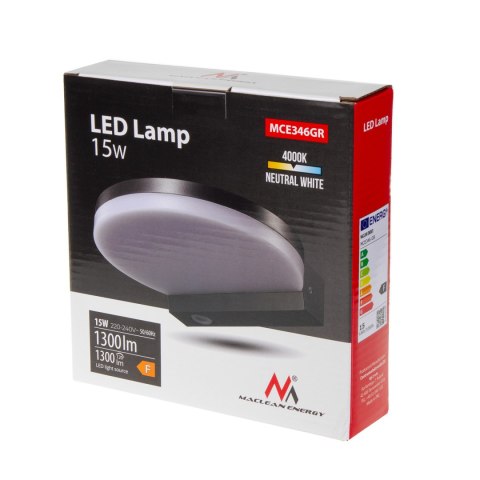 Lampa LED Maclean, kolor szary, 15W, IP65, 1300lm, barwa neutralna biała (4000K) MCE346 GR Lampa LED Maclean, kolor szary, 15W, IP65, 1300lm, barwa neutralna biała (4000K) MCE346 GR