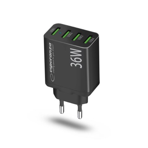 EZC107K Esperanza ładowarka sieciowa 36w 4x usb-a qc 3.0 18w EZC107K Esperanza ładowarka sieciowa 36w 4x usb-a qc 3.0 18w