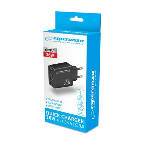 EZC107K Esperanza ładowarka sieciowa 36w 4x usb-a qc 3.0 18w EZC107K Esperanza ładowarka sieciowa 36w 4x usb-a qc 3.0 18w