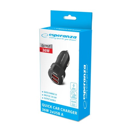 EZC110K Esperanza ładowarka samochodowa 36w 2x usb-a 18w EZC110K Esperanza ładowarka samochodowa 36w 2x usb-a 18w