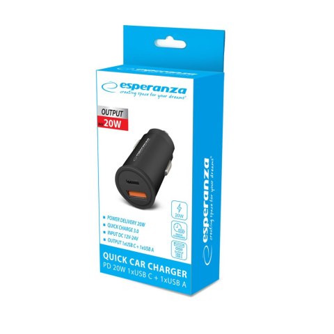 EZC111K Esperanza ładowarka samochodowa 20w usb-c pd 20w / usb-a qc 3.0 18w EZC111K Esperanza ładowarka samochodowa 20w usb-c pd 20w / usb-a qc 3.0 18w