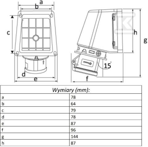 GN.STAŁE KAMPER 16A 3P IP44 FE OPAL