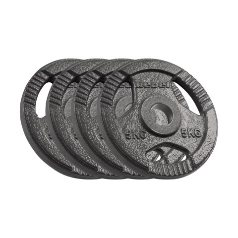Obciążenie żeliwne olimpijskie zestaw 4x5kg, otwór 51mm, talerz z uchwytami, REBEL ACTIVE Obciążenie żeliwne olimpijskie zestaw 4x5kg, otwór 51mm, talerz z uchwytami, REBEL ACTIVE