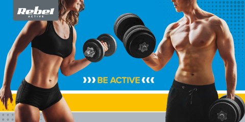 Obciążenie żeliwne olimpijskie zestaw 4x5kg, otwór 51mm, talerz z uchwytami, REBEL ACTIVE Obciążenie żeliwne olimpijskie zestaw 4x5kg, otwór 51mm, talerz z uchwytami, REBEL ACTIVE