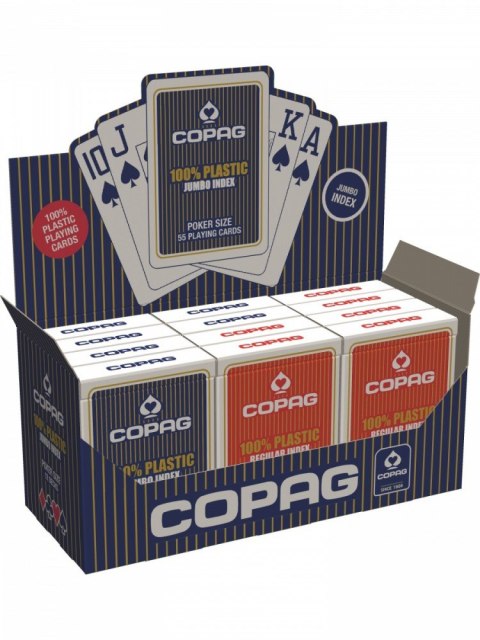 Karty poker 100% plastik pkj. talia czerwona, duży index w 2 rogach Karty poker 100% plastik pkj. talia czerwona, duży index w 2 rogach