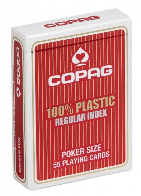 Karty poker 100% plastik pkj. talia czerwona, duży index w 2 rogach Karty poker 100% plastik pkj. talia czerwona, duży index w 2 rogach