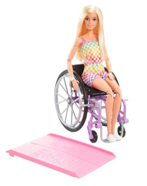 Lalka barbie fashionistas na wózku strój w kratkę Lalka barbie fashionistas na wózku strój w kratkę