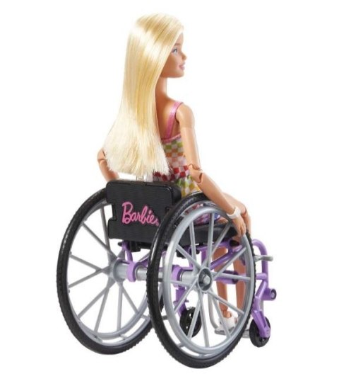 Lalka barbie fashionistas na wózku strój w kratkę Lalka barbie fashionistas na wózku strój w kratkę