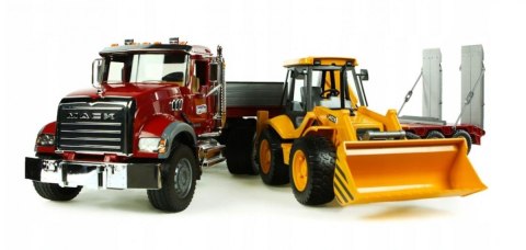 Pojazd mack z naczepą i koparko-ładowarka jcb