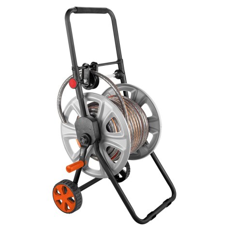 Wózek na wąż ogrodowy, metalowy, do 60 m węża 1/2", z prowadnicą węża Wózek na wąż ogrodowy, metalowy, do 60 m węża 1/2", z prowadnicą węża