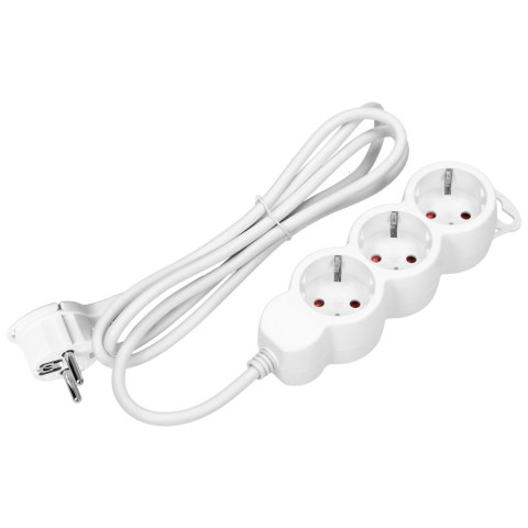 Przedłużacz 3-krotny 2P+Z (Schuko), 3m H05VV-F 3x1,5mm2, Imax=16A, płaska wtyczka, biały Przedłużacz 3-krotny 2P+Z (Schuko), 3m H05VV-F 3x1,5mm2, Imax=16A, płaska wtyczka, biały