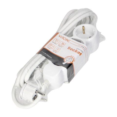 Przedłużacz 3-krotny 2P+Z (Schuko), 3m H05VV-F 3x1,5mm2, Imax=16A, płaska wtyczka, biały Przedłużacz 3-krotny 2P+Z (Schuko), 3m H05VV-F 3x1,5mm2, Imax=16A, płaska wtyczka, biały