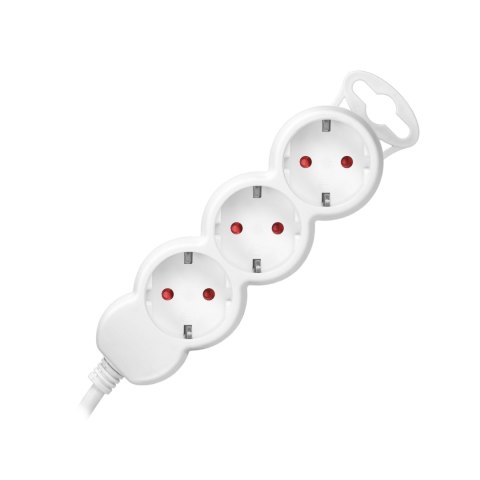 Przedłużacz 3-krotny 2P+Z (Schuko), 3m H05VV-F 3x1,5mm2, Imax=16A, płaska wtyczka, biały Przedłużacz 3-krotny 2P+Z (Schuko), 3m H05VV-F 3x1,5mm2, Imax=16A, płaska wtyczka, biały
