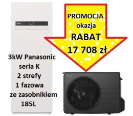 3kW Panasonic seria K 2 strefy 1 fazowa z zasobnikiem 185L Pompa ciepła ALL IN ONE SPLIT KIT-ADC03KE5B
