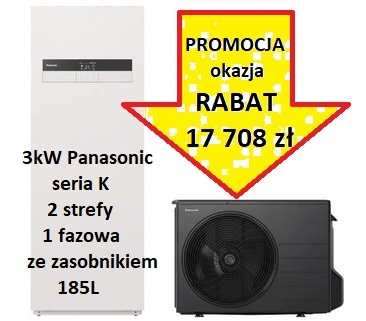 3kW Panasonic seria K 2 strefy 1 fazowa z zasobnikiem 185L Pompa ciepła ALL IN ONE SPLIT KIT-ADC03KE5B