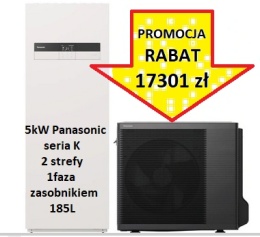 5kW Panasonic seria K /2 strefy /1faza/ zasobnikiem185L Pompa ciepła ALL IN ONE SPLIT KIT-ADC05K3E5B WH-ADC0309K3E5B WH-UDZ05KE5