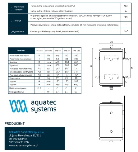 83L Aquatec Bufor 4 przyłącza HAB-80 21kg wiszący