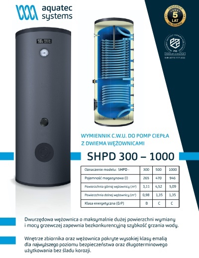 946L AQUATEC Bufor Wymiennik C.W.U. SHPR-1000 z 2 wężownicami 6m2+2m2 341kg