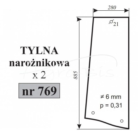 Szyba tylna narożnikowa MF-3690/3080 Anglik Szyba tylna narożnikowa MF-3690/3080 Anglik