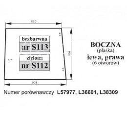 Szyba boczna John Deere 6-otworów L36601, L38309, L57977