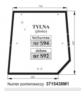 Szyba tylna MF 3715438M1 bezbarwna