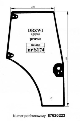 Szyba drzwi prawa gięta zielona New Holland