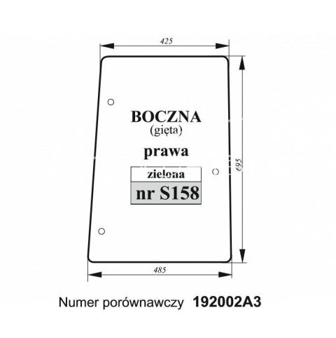 Szyba boczna Case gięta zielona prawa Szyba boczna Case gięta zielona prawa