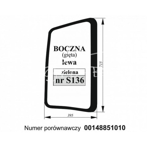 Szyba boczna Deutz-Fahr Lamborgini Same lewa gięta zielona Szyba boczna Deutz-Fahr Lamborgini Same lewa gięta zielona