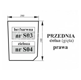 Szyba przednia dolna prawa Zetor Proxima gięta bezbarwna