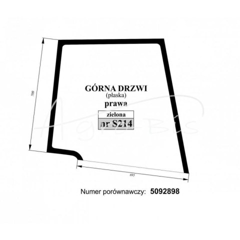 Szyba drzwi górna prawa zielona New Holland Szyba drzwi górna prawa zielona New Holland