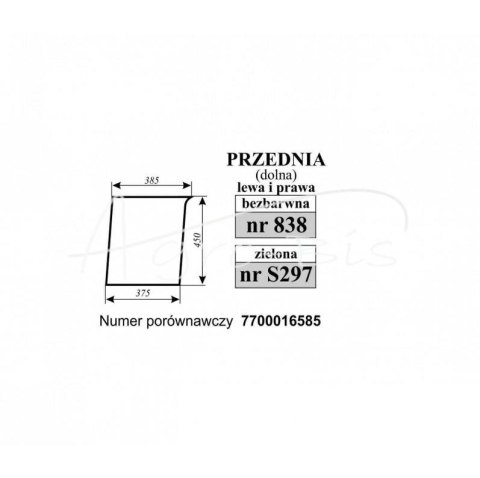 Szyba przednia dolna lewa/prawa zielona Renault Szyba przednia dolna lewa/prawa zielona Renault