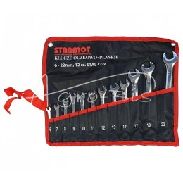 Komplet zestaw kluczy oczkowo - płaskich 6-22mm CR-V chromowy 12 elementów