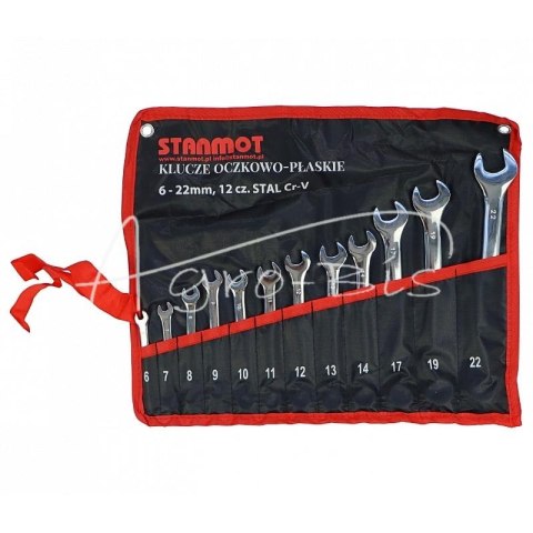 Komplet zestaw kluczy oczkowo - płaskich 6-22mm CR-V chromowy 12 elementów