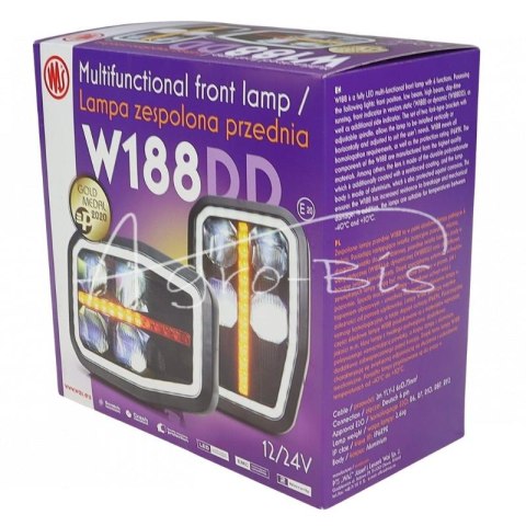 Lampa zespolona, robocza przednia 6-funkcyjna prawa W188 JCB 12V/24V wodoodporna LED kierunek pływający Lampa zespolona, robocza przednia 6-funkcyjna prawa W188 JCB 12V/24V wodoodporna LED kierunek pływający