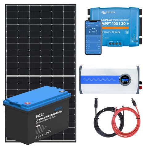 Zestaw PV 455W, akumulator LiFePO4 100Ah, regulator MPPT i przetwornica Zestaw PV 455W, akumulator LiFePO4 100Ah, regulator MPPT i przetwornica