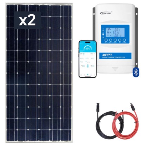 Zestaw do kampera panel sztywny 2x 150W, regulator ładowania 20A Zestaw do kampera panel sztywny 2x 150W, regulator ładowania 20A
